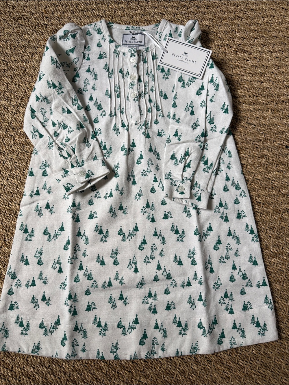 Petit Plume Cream Nightgown with Green Tree Print